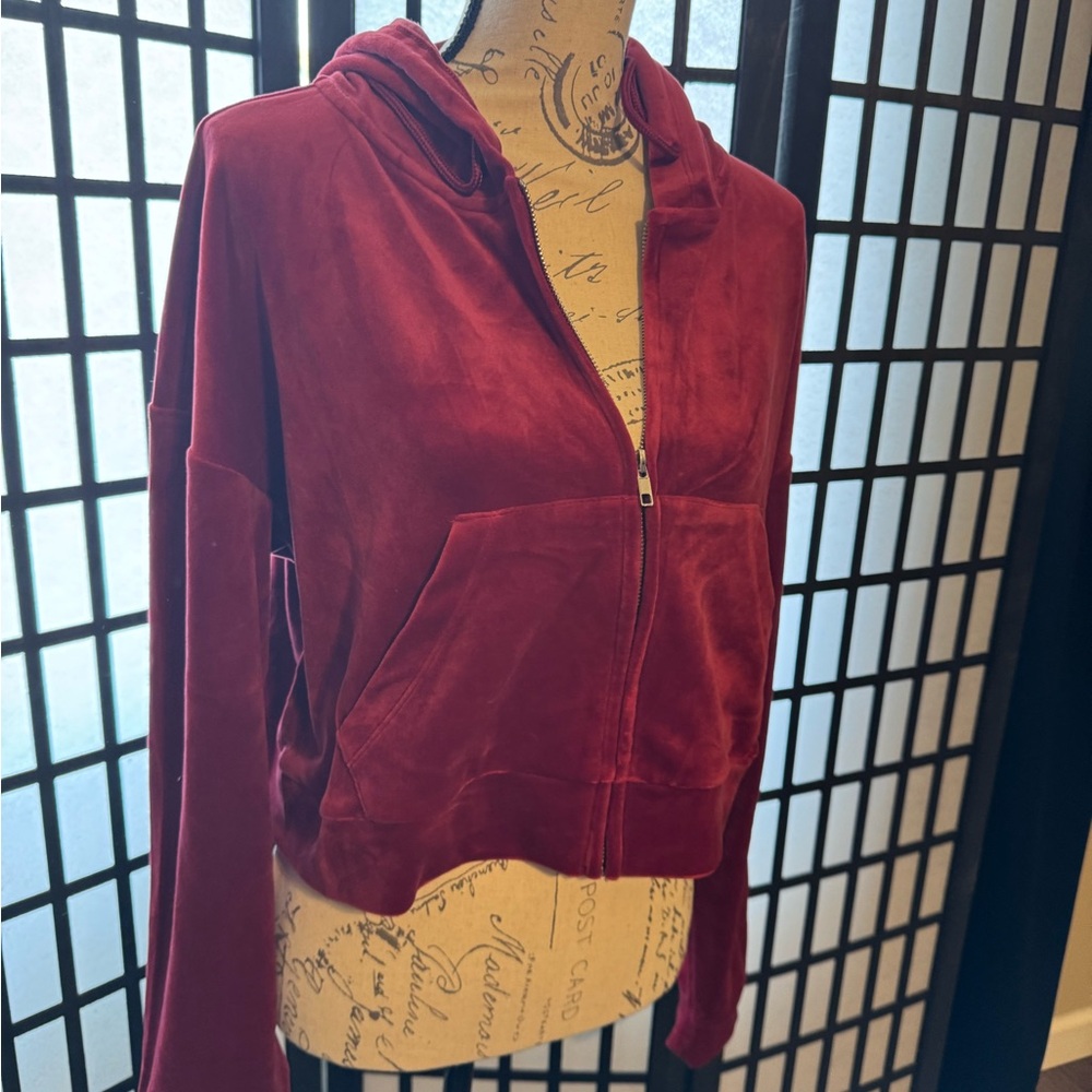 Red Velvet Zip-Up Hoodie and pant set